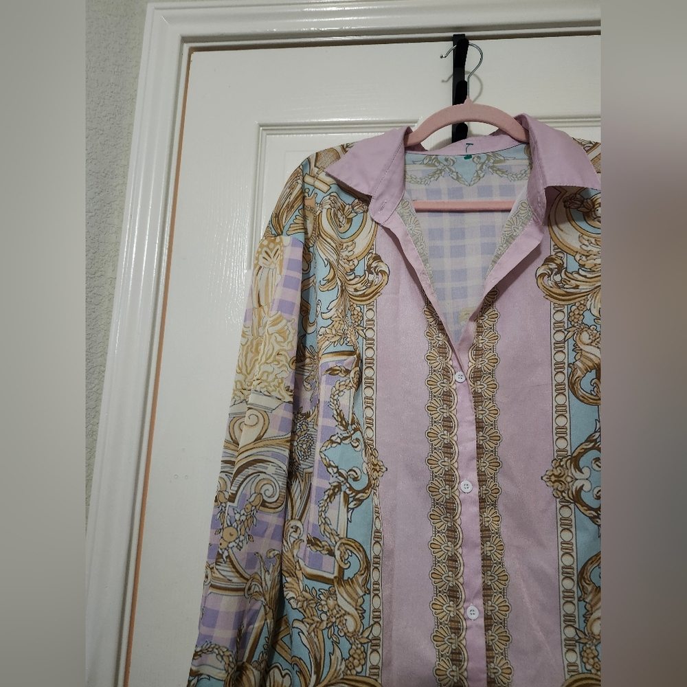 Chic Pastel Patterned Italy Button Down Short And… - image 4